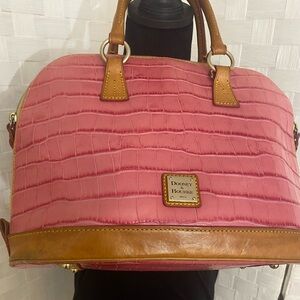 Dooney & Bourke Pink Croc-Embossed Satchel with Brown Trim